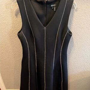 DKNY Black Sleeveless Dress Medium Contrast Stitching Fit Flare EUC